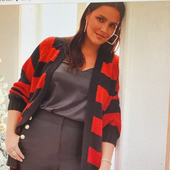 🤩NEW🤩Lane Bryant - Black & Red Stripe Cardigan Sweater /Long Sleeves 26/28 NWT - Picture 9 of 14